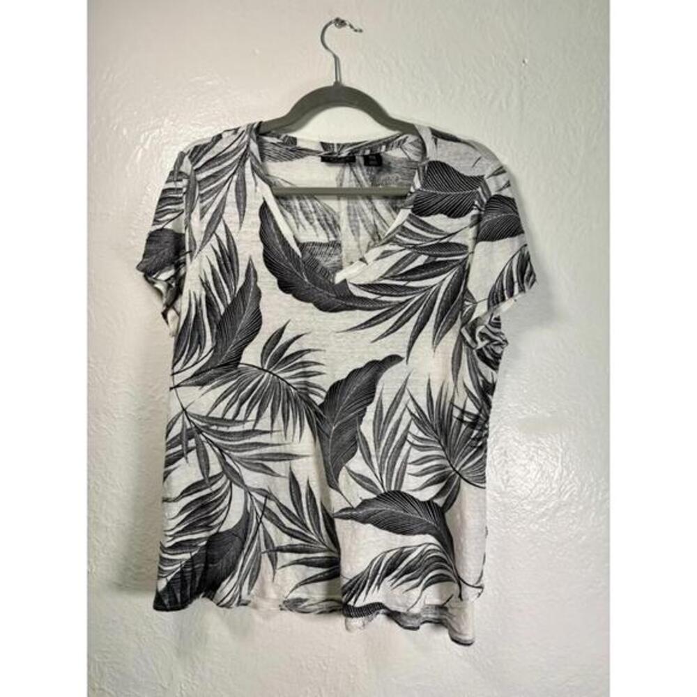 Tahari 1X Linen Sleeveless V-Neck Woman's Shirt Cruise Vacation Resort‎ Tropical